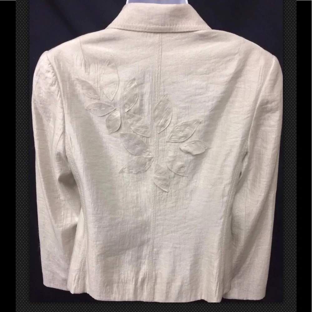 PEOPLE LIKE FRANK Anthropologie Blazer White Jacket Career Metallic Appliqué